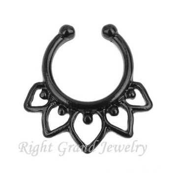 Black Plated Tribal Indian Nose Ring Clip On Septum Piercing Fake
